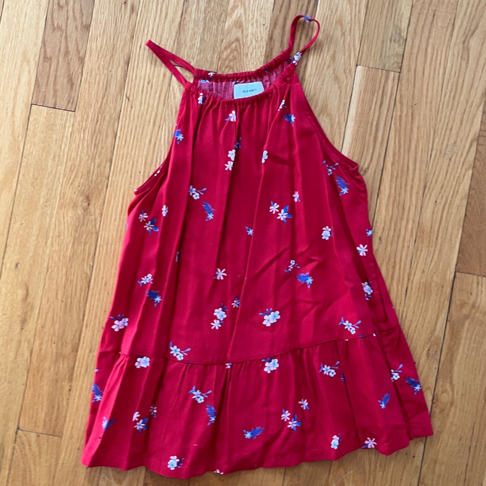 Old Navy Red Floral Top Blouse Hawaiian Luau Girls L 10-12